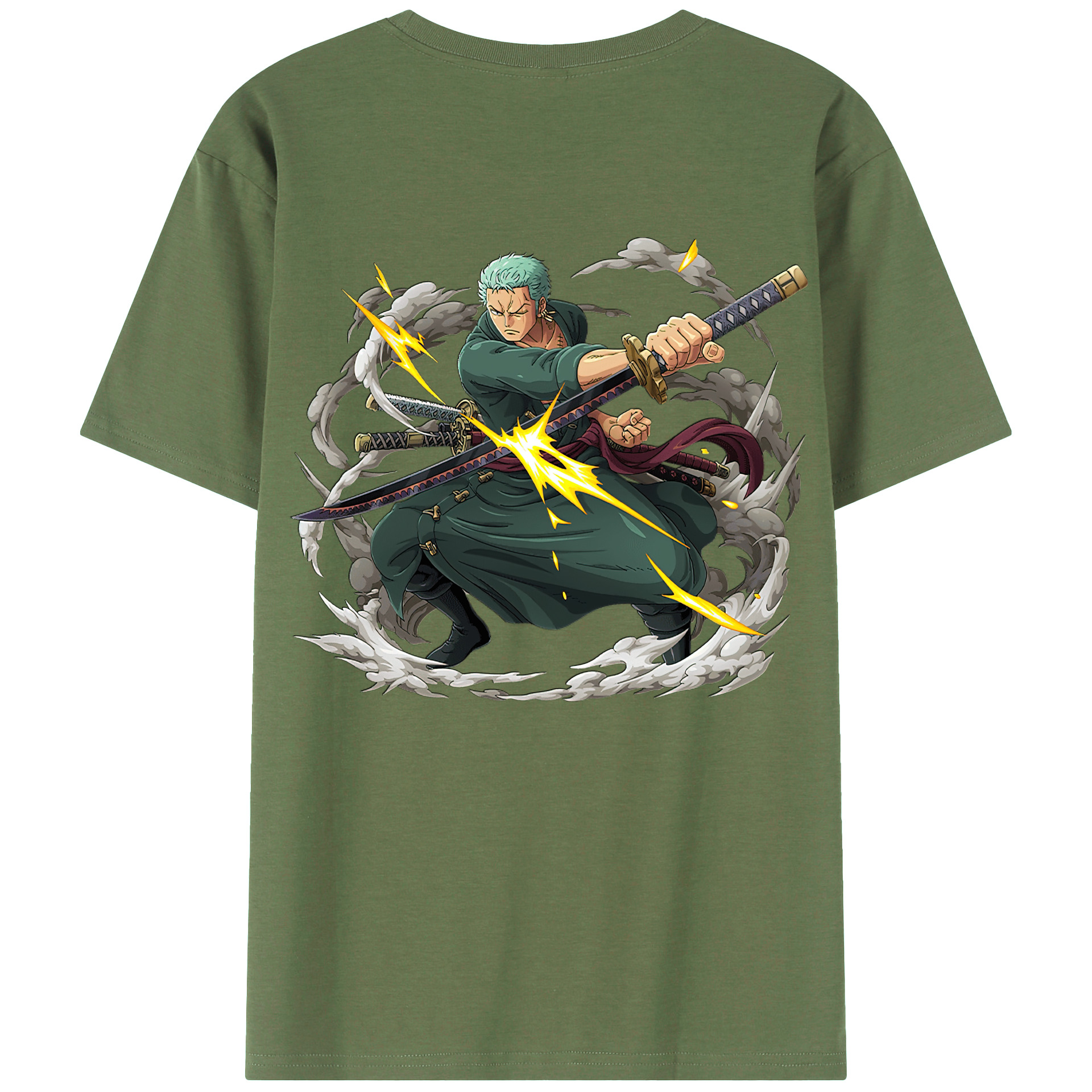ワンピース ロロノア・ゾロ ONE PIECE Roronoa Zoro 綿100％ メンズ半袖Tシャツ（バックプリント） 通気性